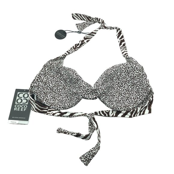 Coco Reef Bikini Top Bra Sized Twist Reversible Underwire Cheetah Brown 32/34D - Picture 5 of 9